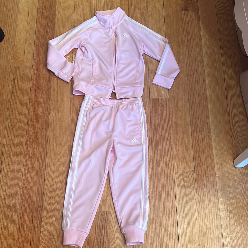 Addidas Goodles girl size 4T pink tracksuit set